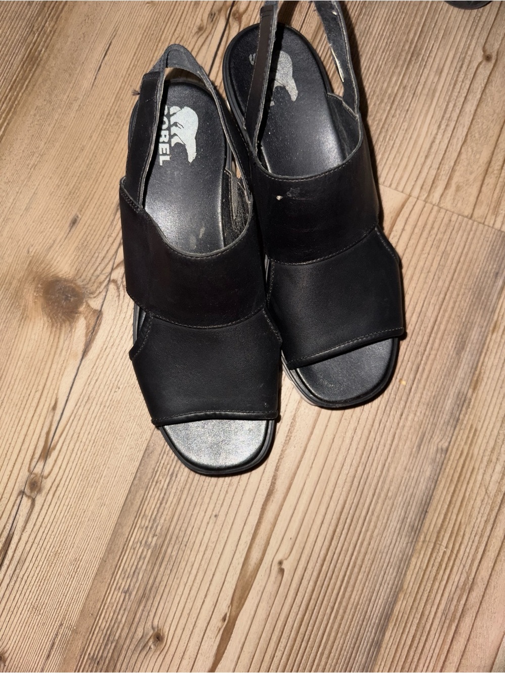 Sorel Black Leather Open-Toe Slingback Sandals